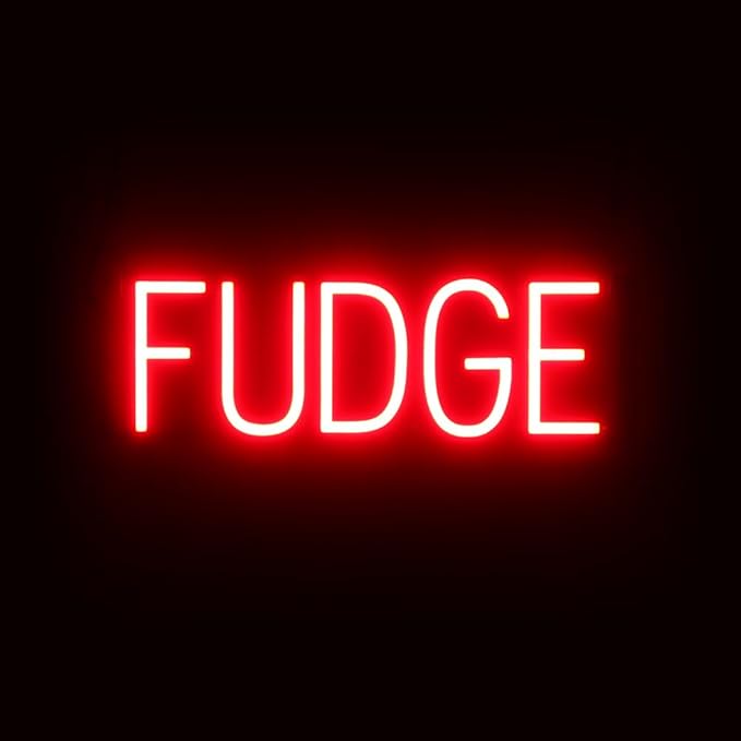 SpellBrite FUDGE Sign | Treat-Related Sign with Neon Look, Red LED Light Source | 19.9" x 6.3"