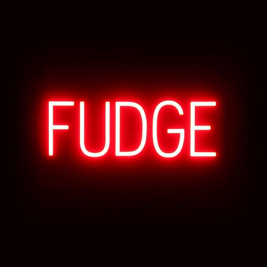 SpellBrite FUDGE Sign | Treat-Related Sign with Neon Look, Red LED Light Source | 19.9" x 6.3"
