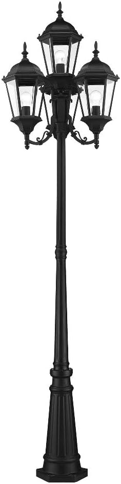 Livex Lighting 7557-04 Outdoor Post with Clear Beveled Glass Shades, Black
