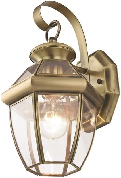 Livex Lighting 2051-01 Monterey 1 Light Outdoor Antique Brass Finish Solid Brass Wall Lantern with Clear Beveled Glass