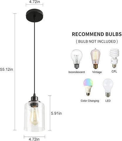 3 Lights Industrial Pendant Light with Glass Shade Matte Black Pendant Lighting Adjustable Industrial Retro Style Hanging Light,Kitchen Island Farmhouse Pendant Lights Fixtures for Kitchen,Farmhouse