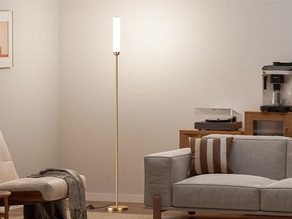 Ambimall LED Floor Lamp with Remote Control, 65" Standing lamp with Stepless Adjustable 3000K-6500K Colors & 30-100% Brightness, Foot Switch(Gold)