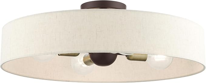 Livex Lighting 46038-07 4 Light Bronze Semi Flush Mount, Bronze w/Antique Brass Accents