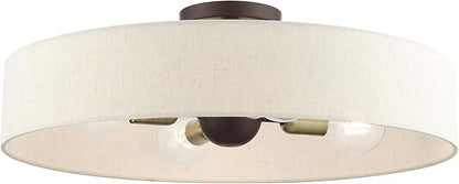 Livex Lighting 46038-07 4 Light Bronze Semi Flush Mount, Bronze w/Antique Brass Accents