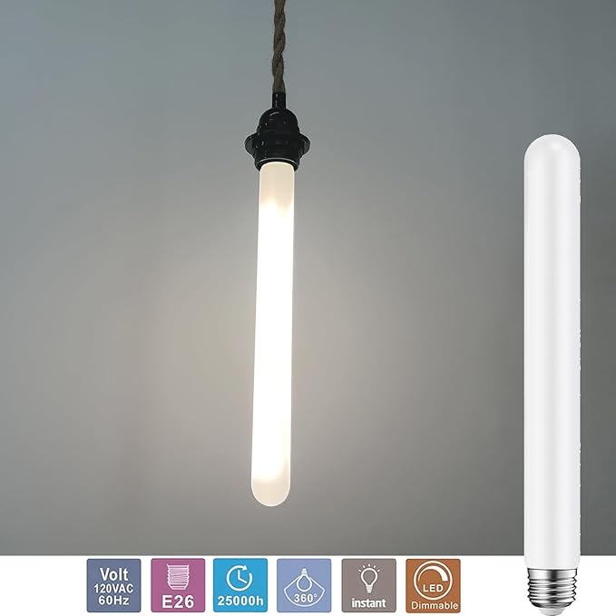 Leools E26 LED Light Bulb, T30 11.8inch Long Tubular Matt Opal Porcelain Dimmable Frosted, 4 Packs, 6W Equal 60 watt, 4000K Daylight, CRI90+