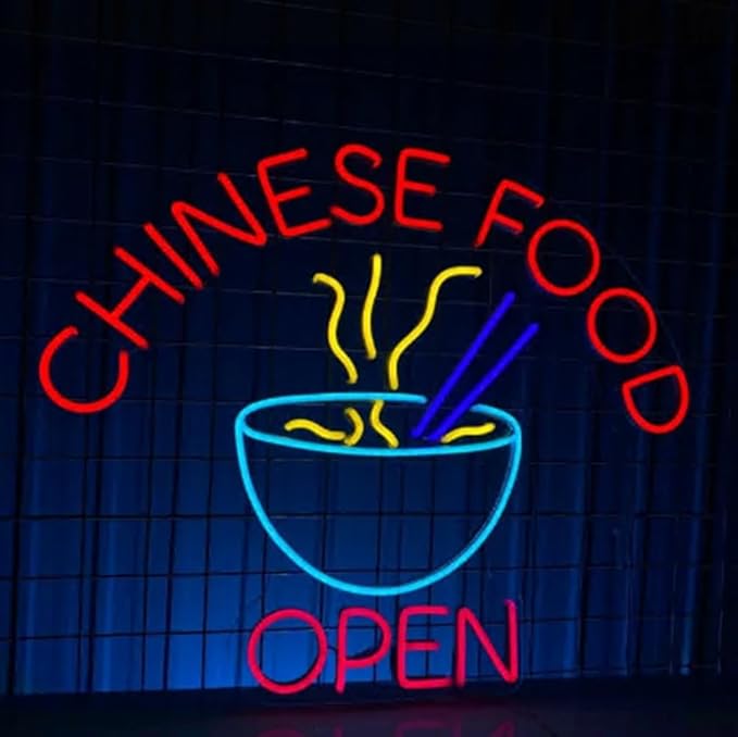 Chinese Food Open Neon Sign, 20" Chinatown Restaurant Led Sign,Chinese Food Store Open Décor