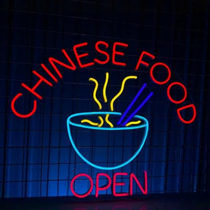 Chinese Food Open Neon Sign, 20" Chinatown Restaurant Led Sign,Chinese Food Store Open Décor