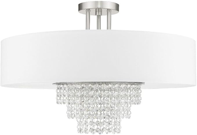 Livex Lighting 51029-91 Crystal Accents Five Light Ceiling Mount from Carlisle Collection in Pwt, Nckl, B/S, Slvr. Finish, Brushed Nickel