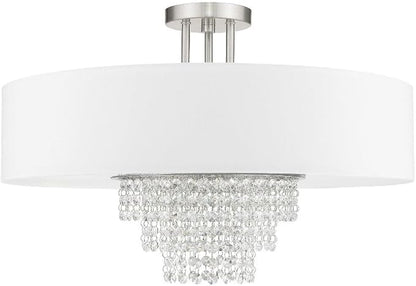 Livex Lighting 51029-91 Crystal Accents Five Light Ceiling Mount from Carlisle Collection in Pwt, Nckl, B/S, Slvr. Finish, Brushed Nickel