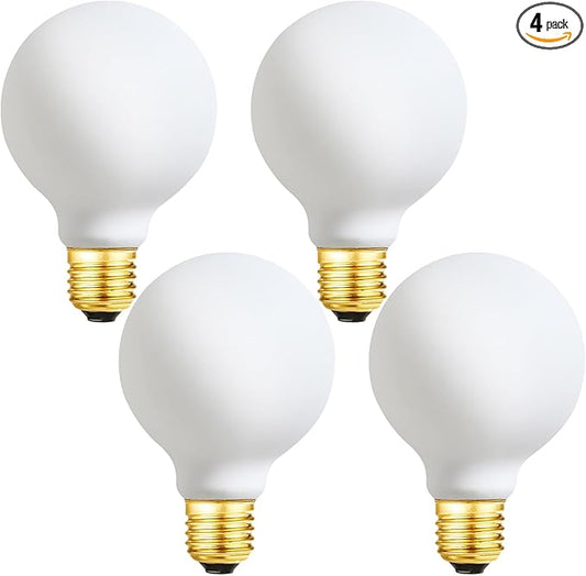 G25 LED Light Bulb E26 Base Matt Opal Porcelain Daylight 4000K Dimmable Edison 6W Led Globe Bulb,600LM,60 Watt Equivalent,Outside Frosted Glass,G80 Vintage LED Edison Globe Light Bulb,4 Pack.