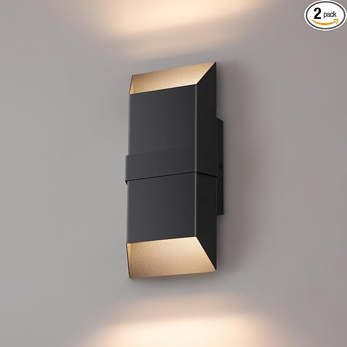 Outdoor Lights Fixture Twins, Modern Led Wall Sconce Indoor, Black Exterior Wall Lights for House, Front Porch Light Outdoor Wall Mount, Patio Lights Fixture for Garage, Yard, 3000K