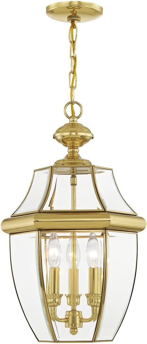 Livex Lighting 2355-02 Monterey 3-Light Outdoor Hanging Lantern, Polished Brass
