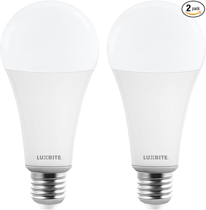 LUXRITE A23 LED Light Bulb, 33 Watt, E26 Base Bulb, 4000 Lumens, Dimmable, 5000K Bright White, 240° Beam Angle, CRI 80, 120V, Damp Rated, Shatter-Proof, UL Listed, Frosted (2 Pack)