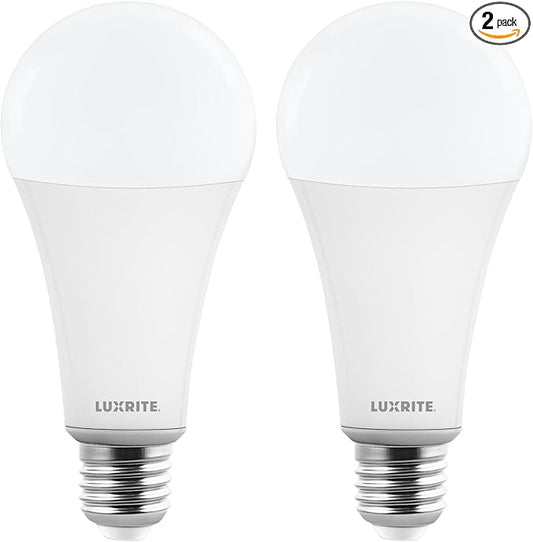 LUXRITE A23 LED Light Bulb, 33 Watt, E26 Base Bulb, 4000 Lumens, Dimmable, 5000K Bright White, 240° Beam Angle, CRI 80, 120V, Damp Rated, Shatter-Proof, UL Listed, Frosted (2 Pack)