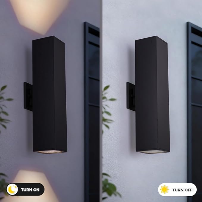 Cerdeco 2 Pack Aluminum Modern Outdoor Wall Light, 18" Exterior Up Down Light Fixtures,Black Front Door Wall Lighting with E26 Sockets [ETL Listed]