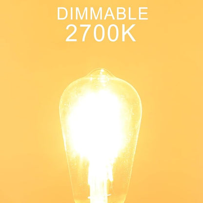 LED Edison Bulbs Dimmable, E26 Bulb 60 watt Equivalent, Soft White 2700K, ST58 Vintage Light Bulbs, 90+ CRI, 6W 600LM, E26 Base, Clear Glass, 6 Pack