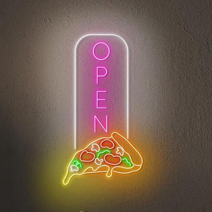 Open Pizza Neon Sign, Pizza Open Led Sign, Pizza Slice Neon Light, Pizza Led Light, Food Store Wall Art, Pizza Restaurant Wall Decor Size:23inches