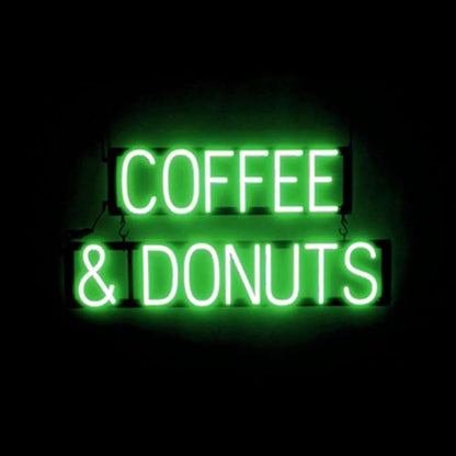 SpellBrite COFFEE & DONUTS Sign | Cafe-Related Sign with Neon Look, Green LED Light Source | 30.8" x 15.0"