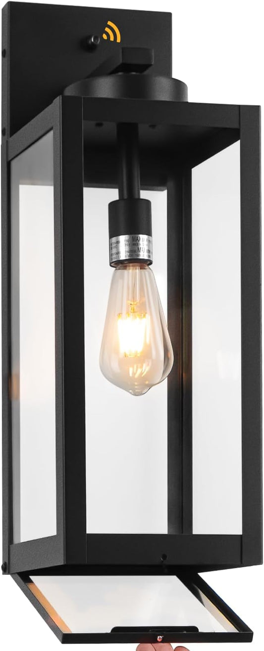 1 Pack 20" Large Dusk to Dawn Outdoor Wall Lantern with Closed Bottom - Black Outdoor Porch Lantern Wall Mounted, Waterproof Modern Outside Wall Sconce Coach Lamp for House, E26