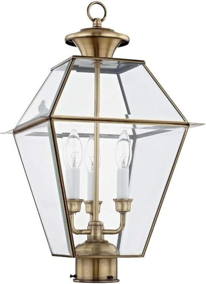 Livex Lighting Lantern 2384-01 Westover 3-Light Outdoor Post Head, Antique Brass