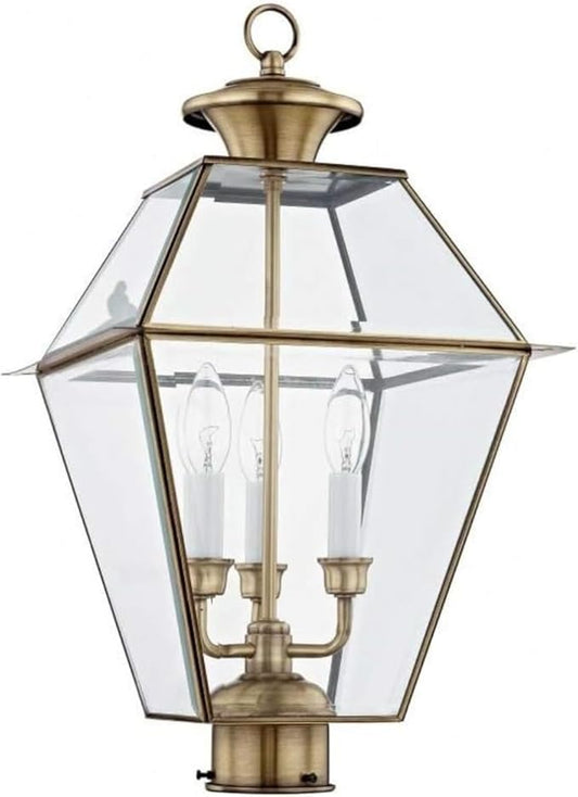 Livex Lighting Lantern 2384-01 Westover 3-Light Outdoor Post Head, Antique Brass