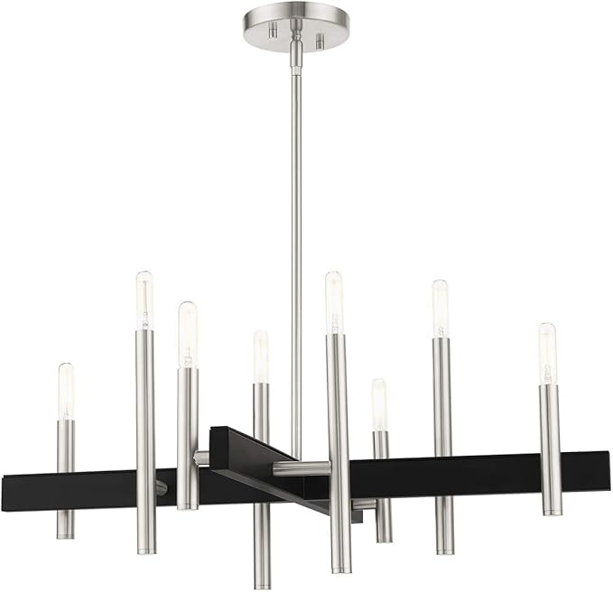 Livex Lighting 49348-91 Denmark Collection 8-Light Chandelier with Exposed Bulbs, Brushed Nickel, 28 x 28 x 44
