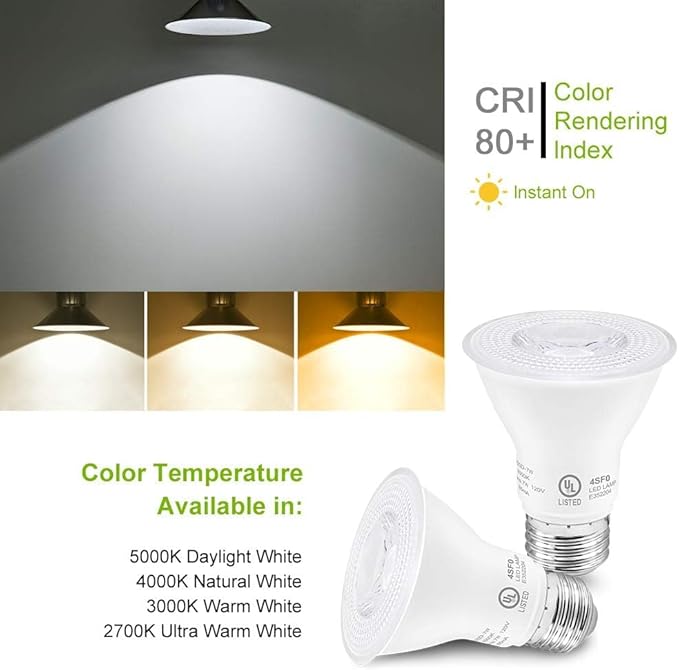 7W Par20 LED Bulb (50W Equivalent), UL Listed, 2700k Ultra Warm White Dimmable Flood Bulbs Lights, 500 Lumens, E26 Base, Recessed Lighting for Indoor Outdoor, 12 Pack