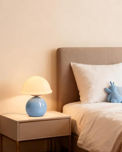 Mushroom Table Lamp for Bedroom, Cozy Bedside Lamp with Glass Shade, Stepless Dimmable Nightstand Lamp for Relaxing Bedroom Decor & Aesthetic Home (Blue)