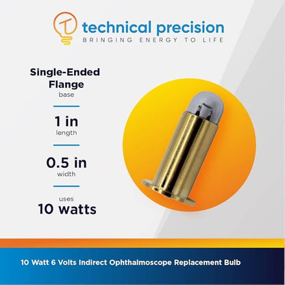 Technical Precision 10W 6V Halogen Indirect Ophthalmoscope Bulb Replacement for Heine X 004.88.068 Single-Ended Flange Base T2.25 Bulb - 300 Hours Rated Life - Clear - 1 Pack
