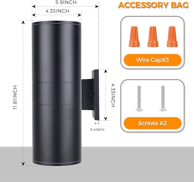 Cerdeco Black Modern Outdoor Wall Light 2 Pack,Cylinder Up Down Aluminum Exterior Wall Sconce for House Porch Garage Patio Doorway Entryway,ETL Listed
