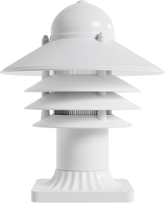 KASTLITE Nautical Pier Mount Outdoor Lighting Fixture - Rust & Waterproof Non-Metallic Coastal Lantern - Fits 3" Poles - UL Listed Patio Fence Porch Deck & Dock Light - USA Made, Short, Matte White