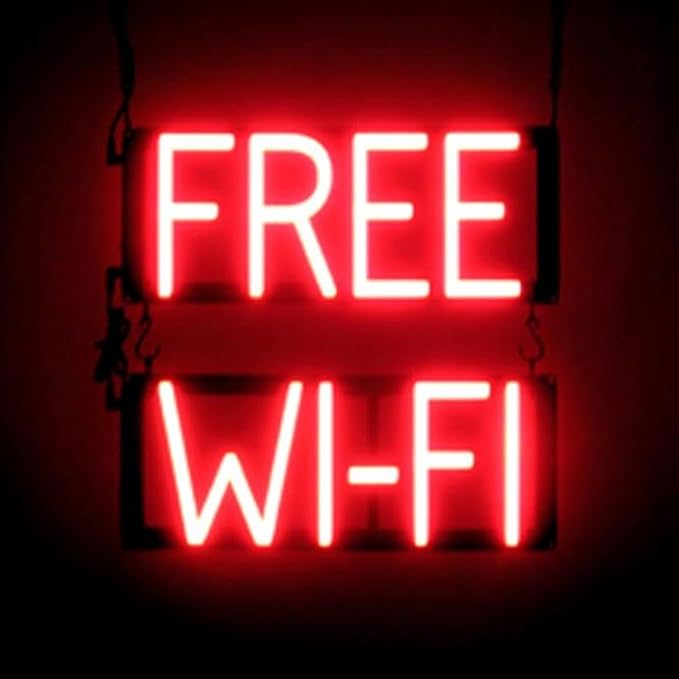 SpellBrite FREE WI-FI Sign | Cafe-Related Sign with Neon Look, Red LED Light Source | 15.4" x 15.0"