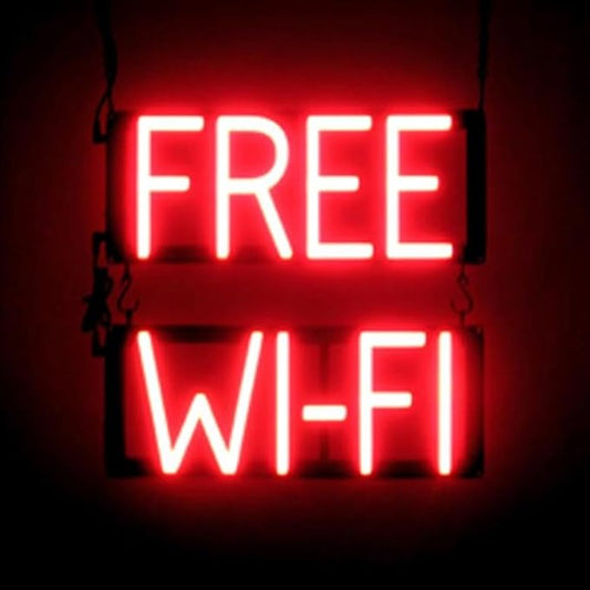 SpellBrite FREE WI-FI Sign | Cafe-Related Sign with Neon Look, Red LED Light Source | 15.4" x 15.0"