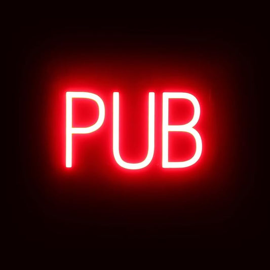 SpellBrite PUB Sign | Food-Related Sign with Neon Look, Red LED Light Source | 12.8" x 6.3"