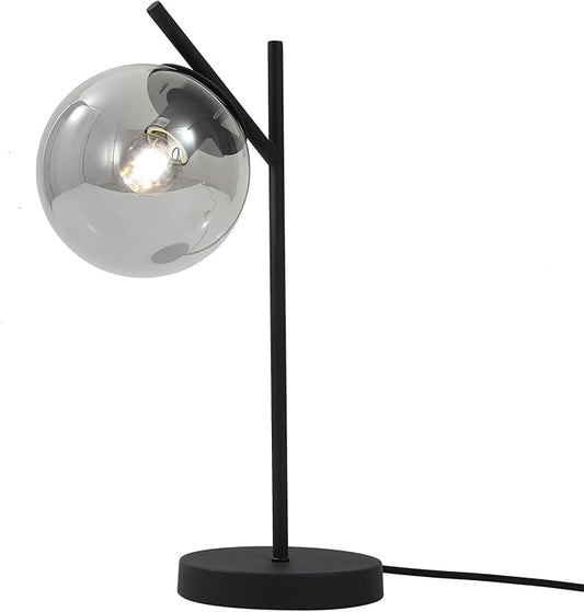 Black Table Lamp Vintage Metal Desk Lamp Modern Smoke Gray Glass Globe Nightstand Lamp Nordic Bedside Lamp for Living Room Bedroom Office