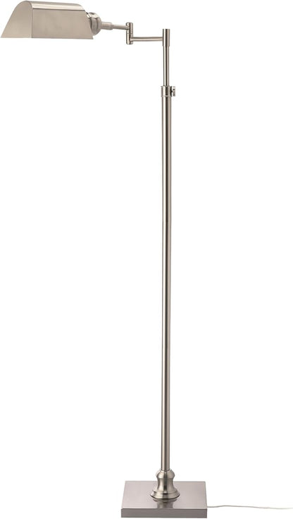 O’Bright Arcadia - Pharmacy Floor Lamp, Full Range Dimming, Swing Arm Task Lamp, E26 Socket, Bulb Replaceable, Adjustable Height 47” to 55”, 360° Rotatable Shade, All-Metal Design, Brushed Nickel