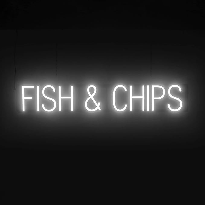 SpellBrite FISH & CHIPS Sign | Food-Related Sign with Neon Look, White LED Light Source | 37.8" x 6.3"