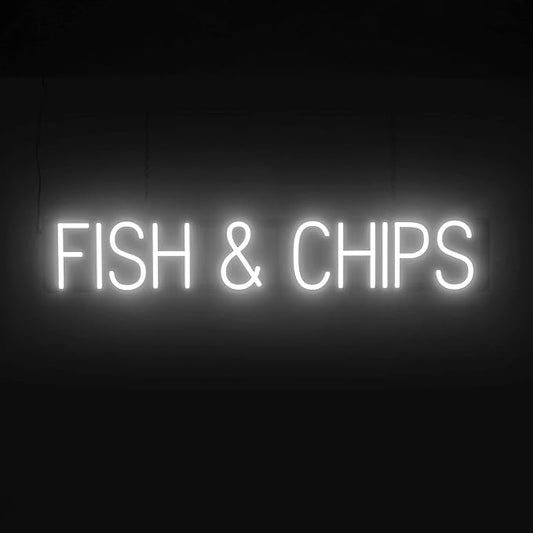 SpellBrite FISH & CHIPS Sign | Food-Related Sign with Neon Look, White LED Light Source | 37.8" x 6.3"