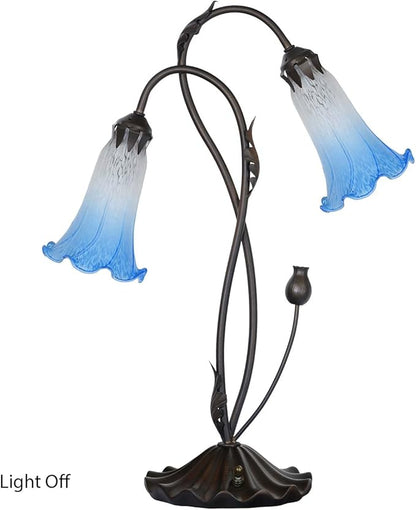 Bieye L10853 Lily Flower Blown Glass Accent Table Lamp for Living Room Bedroom Decoration (2-Light, Blue)