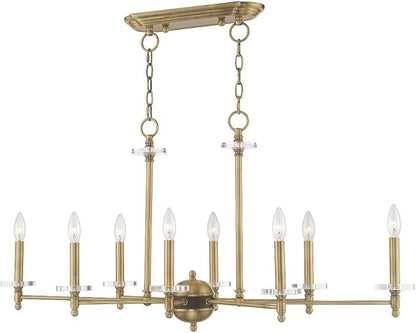Livex Lighting 42708-91 Bancroft - Eight Light Linear Chandelier, Brushed Nickel Finish with Clear Bobeche Crystal, 19.75x39.50x14.00