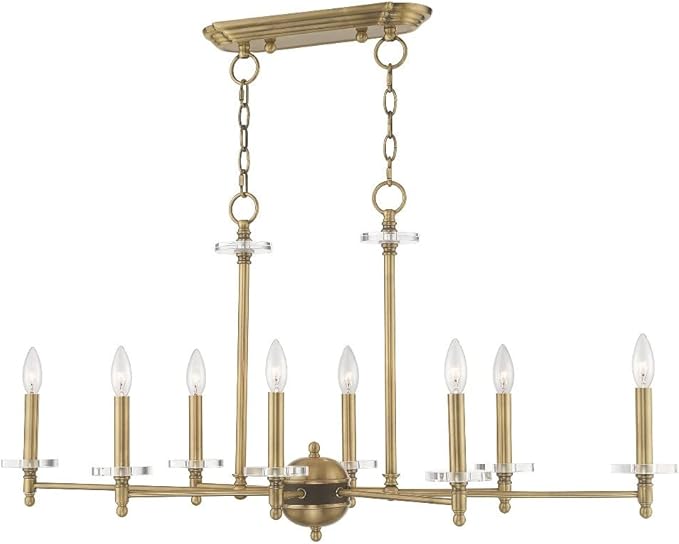 Livex Lighting 42708-01 Bancroft - Eight Light Linear Chandelier, Antique Brass Finish with Clear Bobeche Crystal