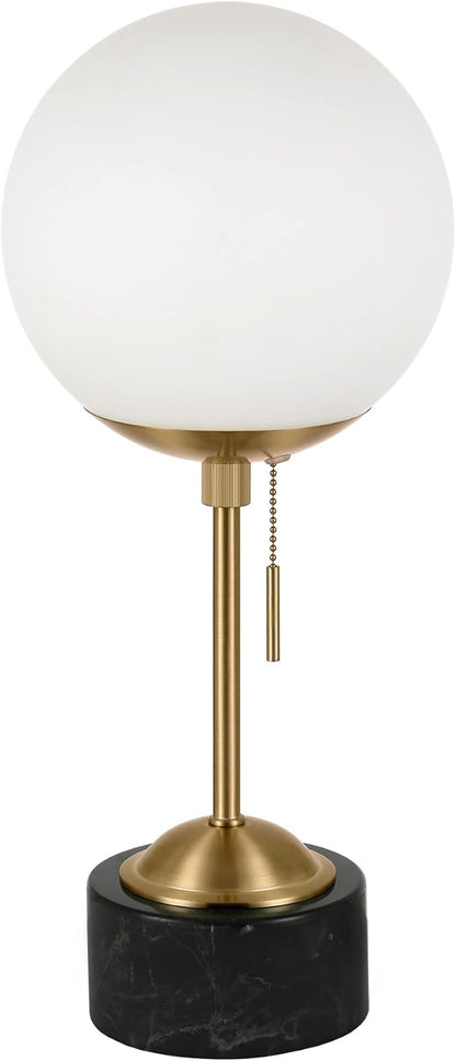 Reagan 17.75" Tall Table Lamp with Glass Shade in Brass/ Black Marble/White Milk