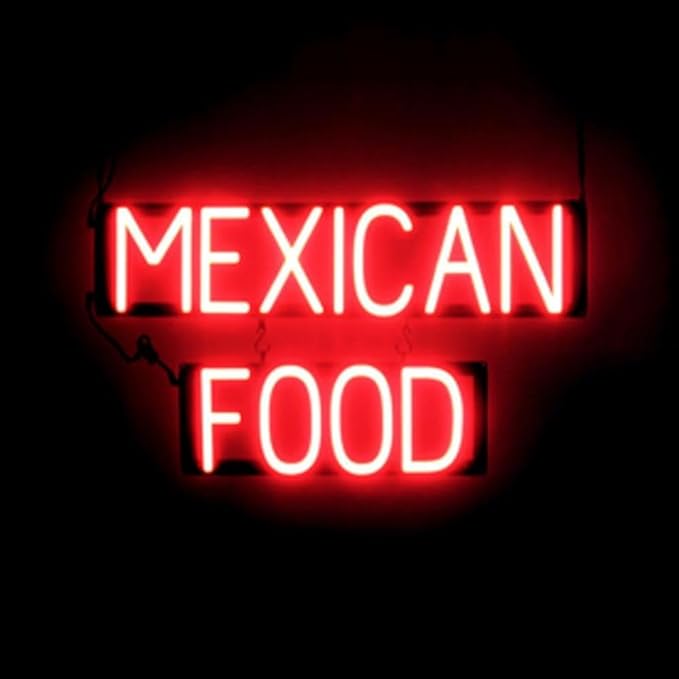 SpellBrite MEXICAN FOOD Sign | Mexican Food-Related Sign with Neon Look, Red LED Light Source | 26.9" x 15.0"