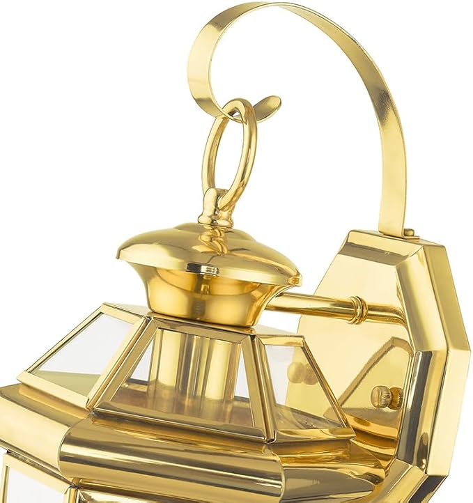Livex Lighting 2051-02 Monterey 1 Light Outdoor Polished Brass Finish Solid Brass Wall Lantern with Clear Beveled Glass, Gold