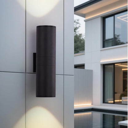 Cerdeco 15" Black Modern Outdoor Wall Light 2 Pack,Cylinder Up Down Aluminum Exterior Wall Sconce for House Porch Garage Patio Doorway Entryway,ETL Listed