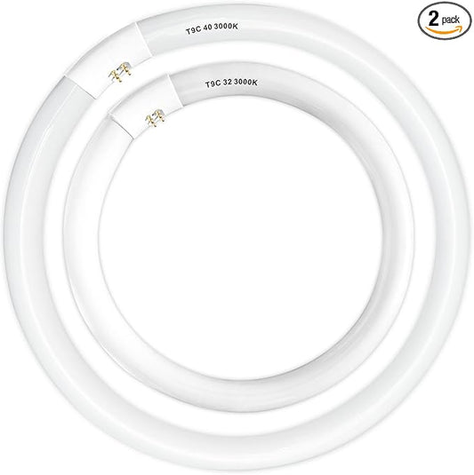 FC16T9/WW 40 Watt and FC12T9/WW 32W Set, 3000K Soft White, 16'' T9 40W Circline Light Bulbs, 12 inch 32 Watt Circular Fluorescent Tube, Round Fluorescent Bulb CRI 82, 5700 Lumen G10q