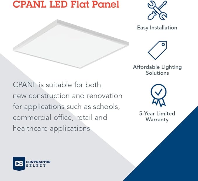 Lithonia Lighting CPANL 2x2 LED Flat Panel Light, 2 ft. by 2 ft. LED Light Panel, Ceiling Lighting Fixture, 3300 Lumens, 3500K/4000K/5000K Switchable CCT, Includes Direct Ceiling Mount Bracket, White