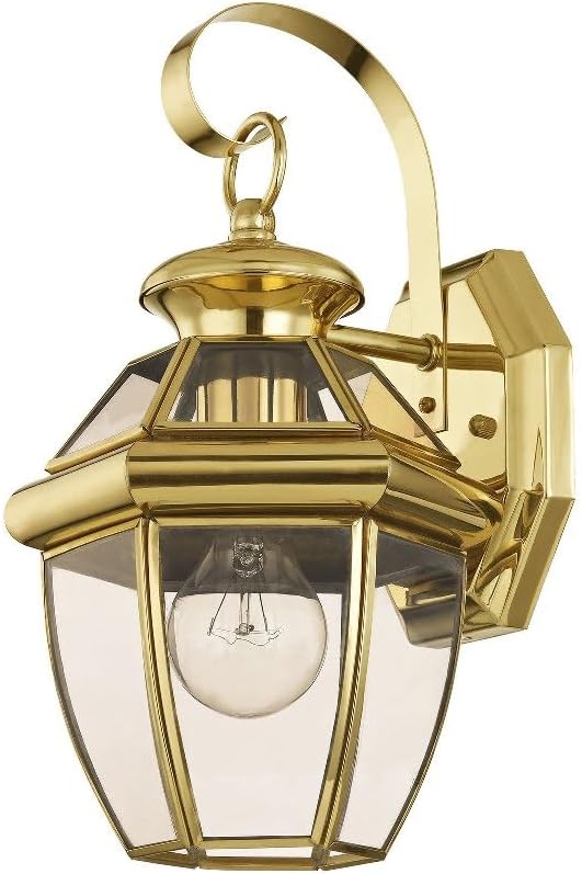 Livex Lighting 2051-01 Monterey 1 Light Outdoor Antique Brass Finish Solid Brass Wall Lantern with Clear Beveled Glass