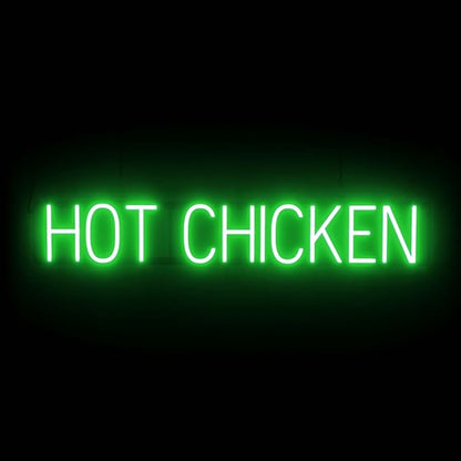 SpellBrite HOT CHICKEN Sign | Food-Related Sign with Neon Look, Green LED Light Source | 38.6" x 6.3"