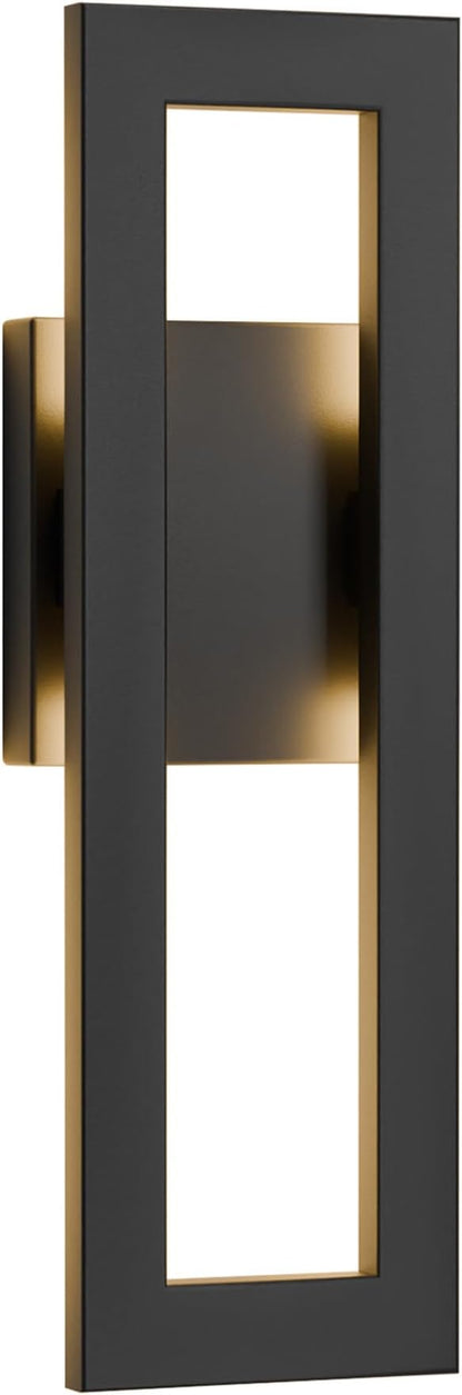 LamQee 14" Modern Outdoor Wall Lights, 3000K 1000LM Integrated LED Exterior Lighting Fixtures with Rectangle Frame, Matte Black Linear Outside Sconce Wall Mount for House Front Porch Patio Garage Door